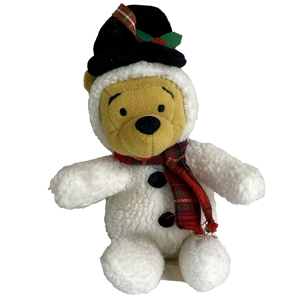 Vtg Winnie The Pooh Snowman 8" Bean Bag Plush Walt Disney Mouseketoys Scarf Hat